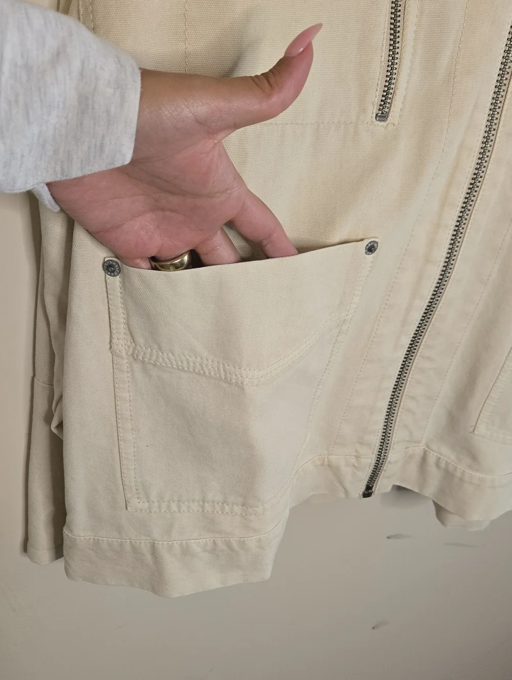 Free People Sally Ivory Canvas Jacket Small Utility Workwear Oversized NWOT